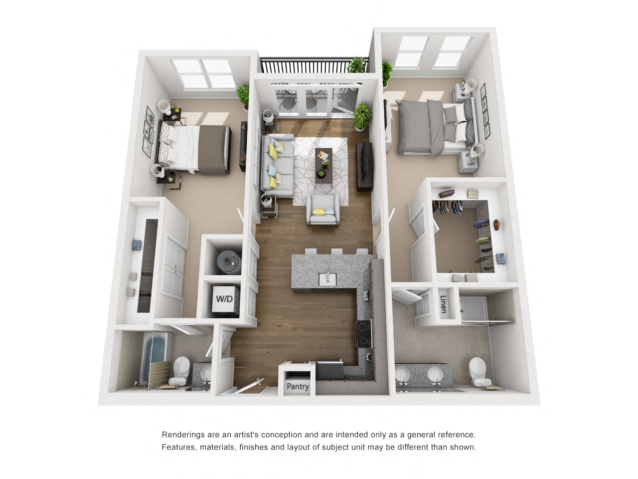 Floor plan for 2 beds, 2 baths, 1094 sqft